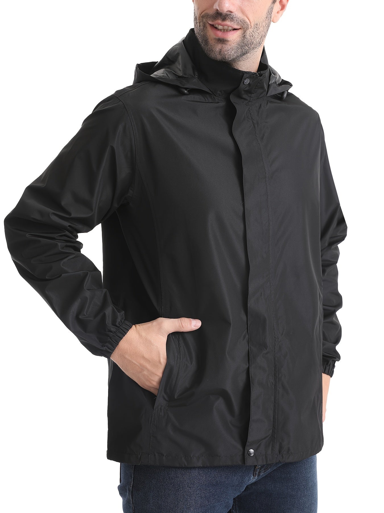 Regenjacke Herren Wasserdicht - Übergangsjacke mit Kapuze, Atmungsaktiv