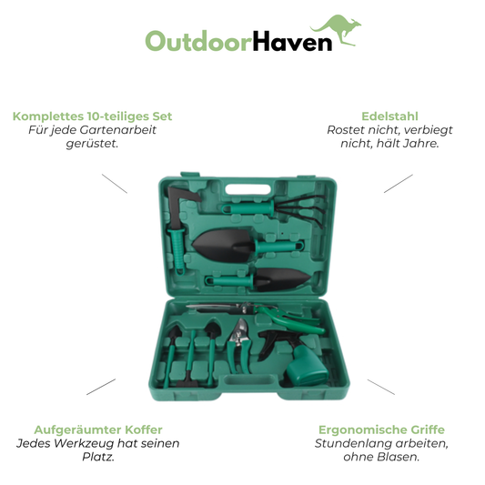 Gartenwerkzeug Set mit Koffer - 10 Teilig Edelstahl - Ergonomisch