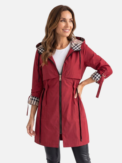 Übergangsjacke Damen mit Kapuze - Parka mit Karo-Futter - Tunnelzug