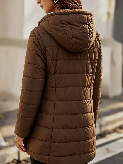 Winterjacke Damen - mit Kunstfellkapuze - Steppmantel