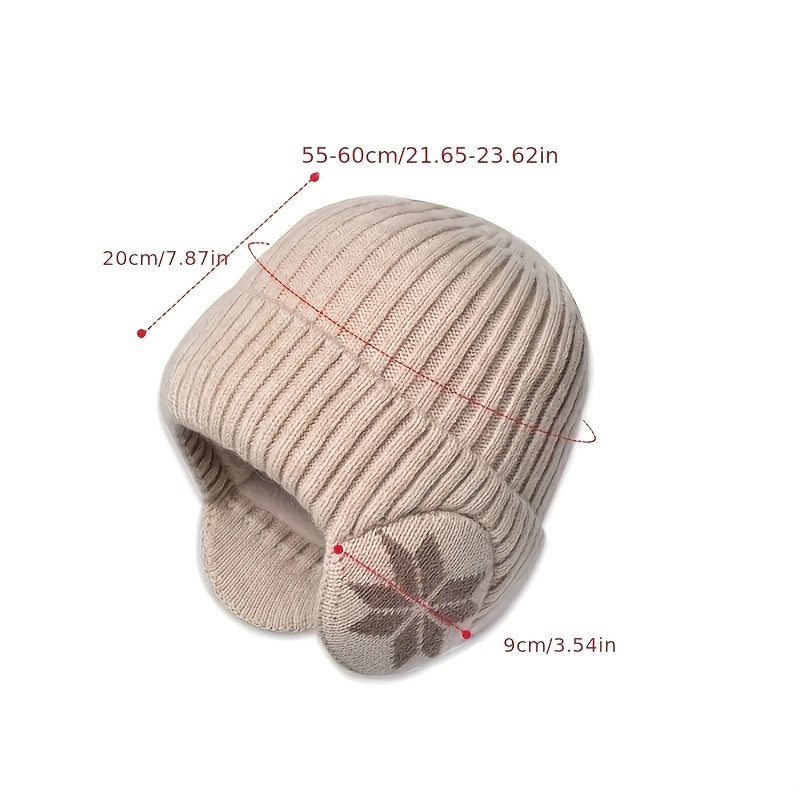 Mütze mit Ohrenklappen - Strickmütze Unisex - Schneeflockenmuster