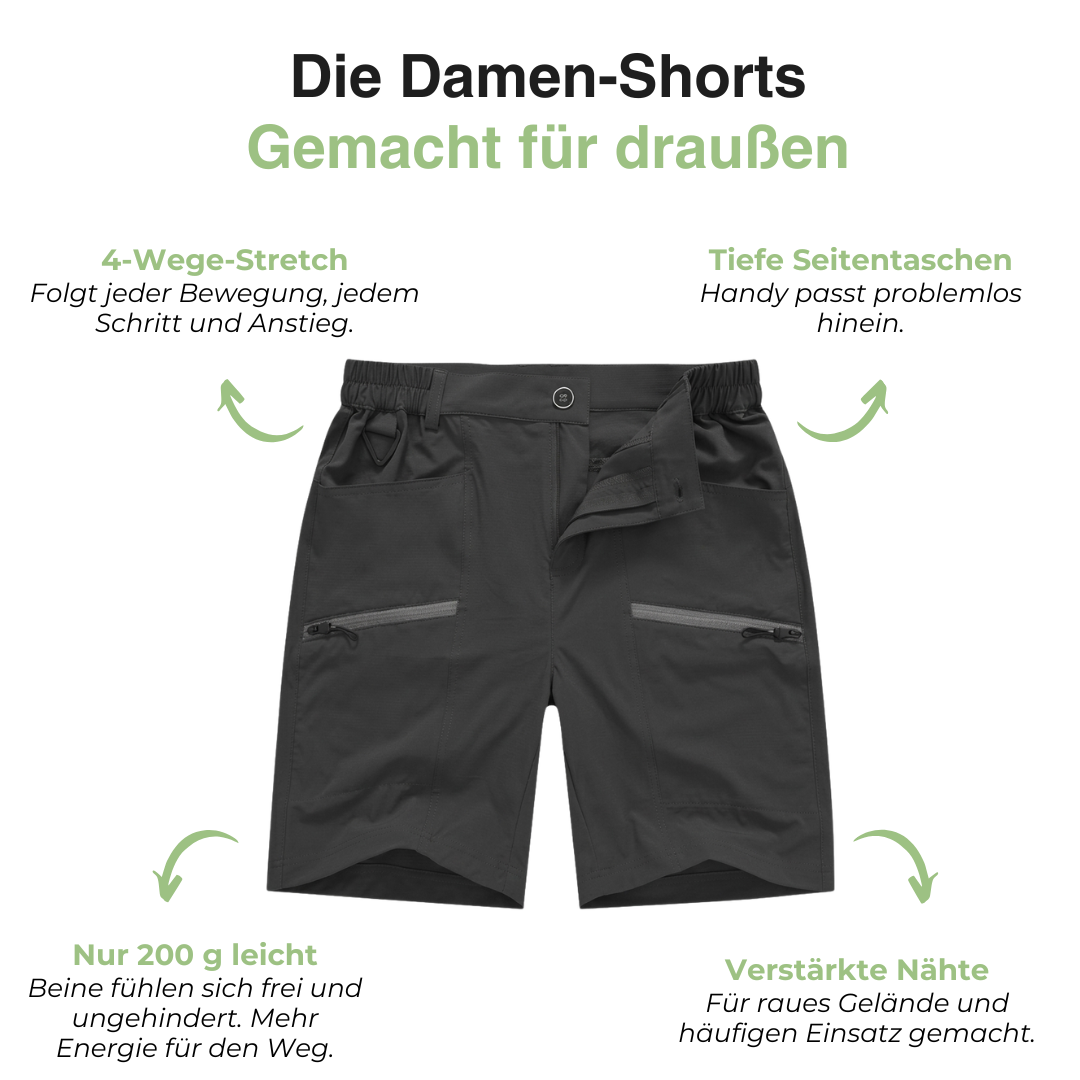 Damen Wandershorts – Stretch Kurze Hose – Reißverschlusstaschen