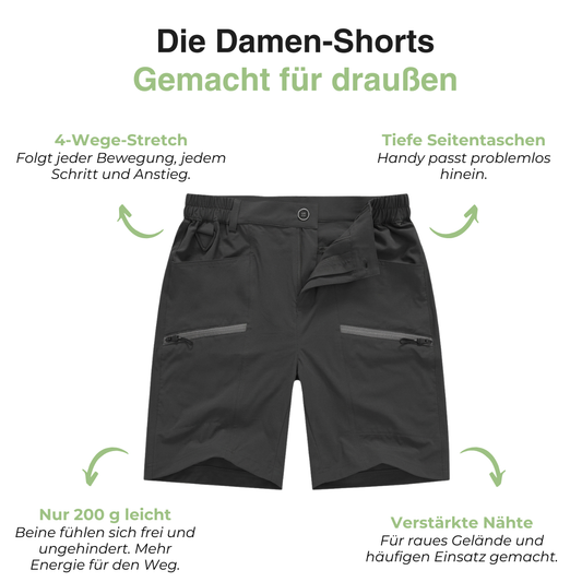 Damen Wandershorts – Stretch Kurze Hose – Reißverschlusstaschen