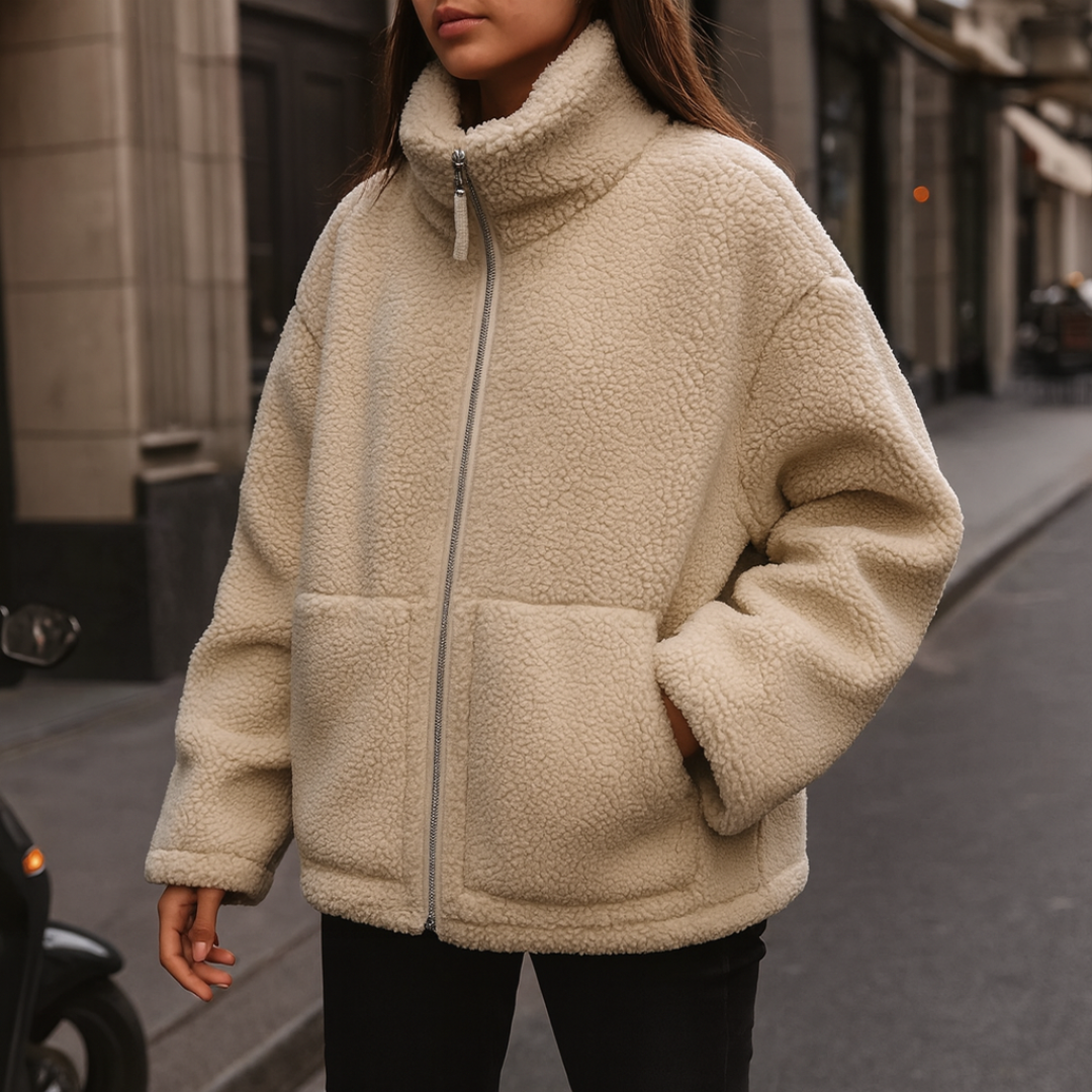 Plüschjacke Damen - Ultraweicher Teddyplüsch - Mit Taschen