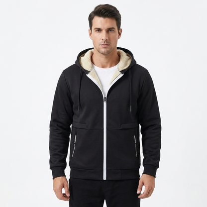 Kapuzenjacke Herren grau mit Sherpa-Futter und Zipper
