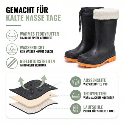 Gefütterte Gummistiefel - Warmes Teddyfutter - Reflektorstreifen