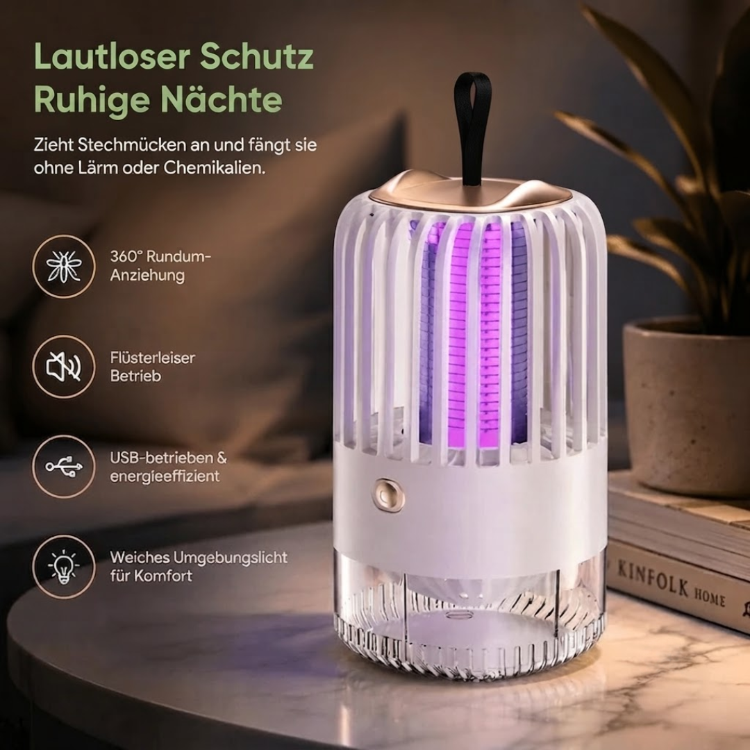 Mückenfalle Innen - UV Mückenlampe Wiederaufladbar - Lautlos fürs Schlafzimmer