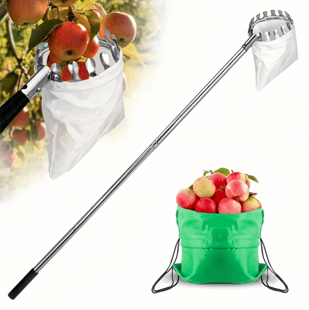 Apfelpflücker mit Teleskopstange 400 cm - Obstpflücker mit 4 Enden