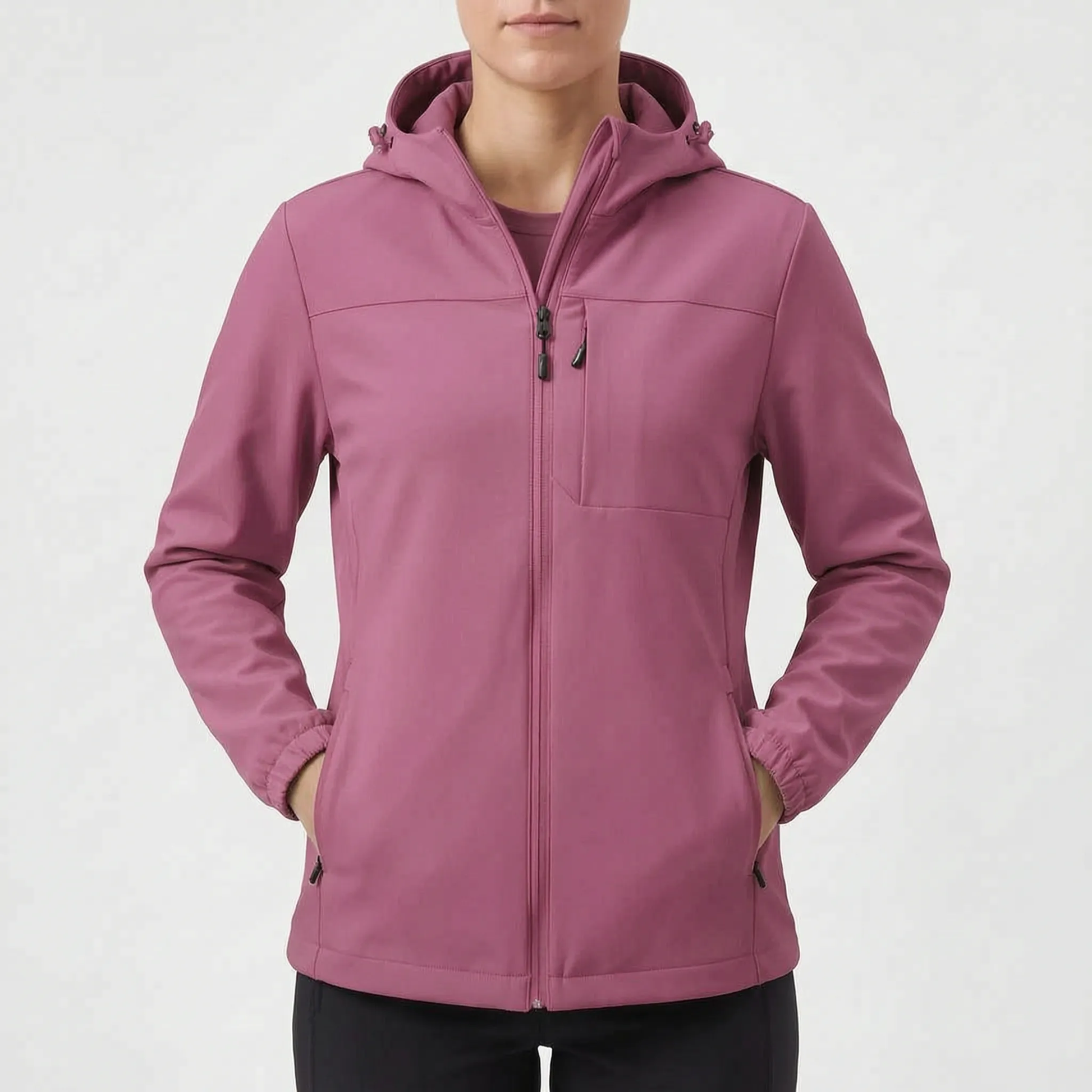 Gefütterte Softshelljacke für Damen in Beere mit Brusttasche