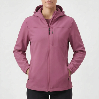 Gefütterte Softshelljacke für Damen in Beere mit Brusttasche