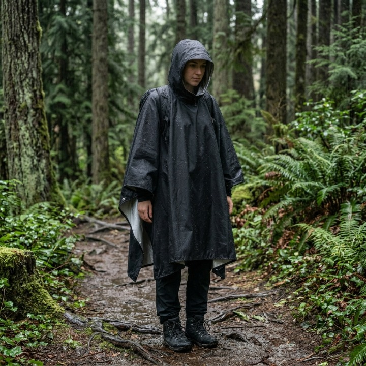 Regenponcho wasserdicht mit Kapuze - 3-in-1 Poncho, Tarp & Schlafsackschutz