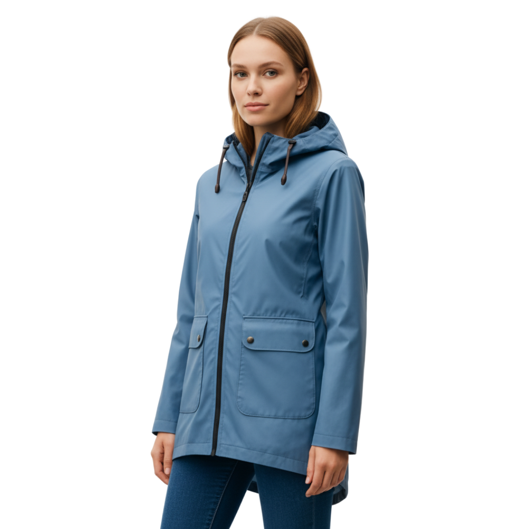 Regenmantel Damen Leicht - Lange Übergangsjacke mit Kapuze