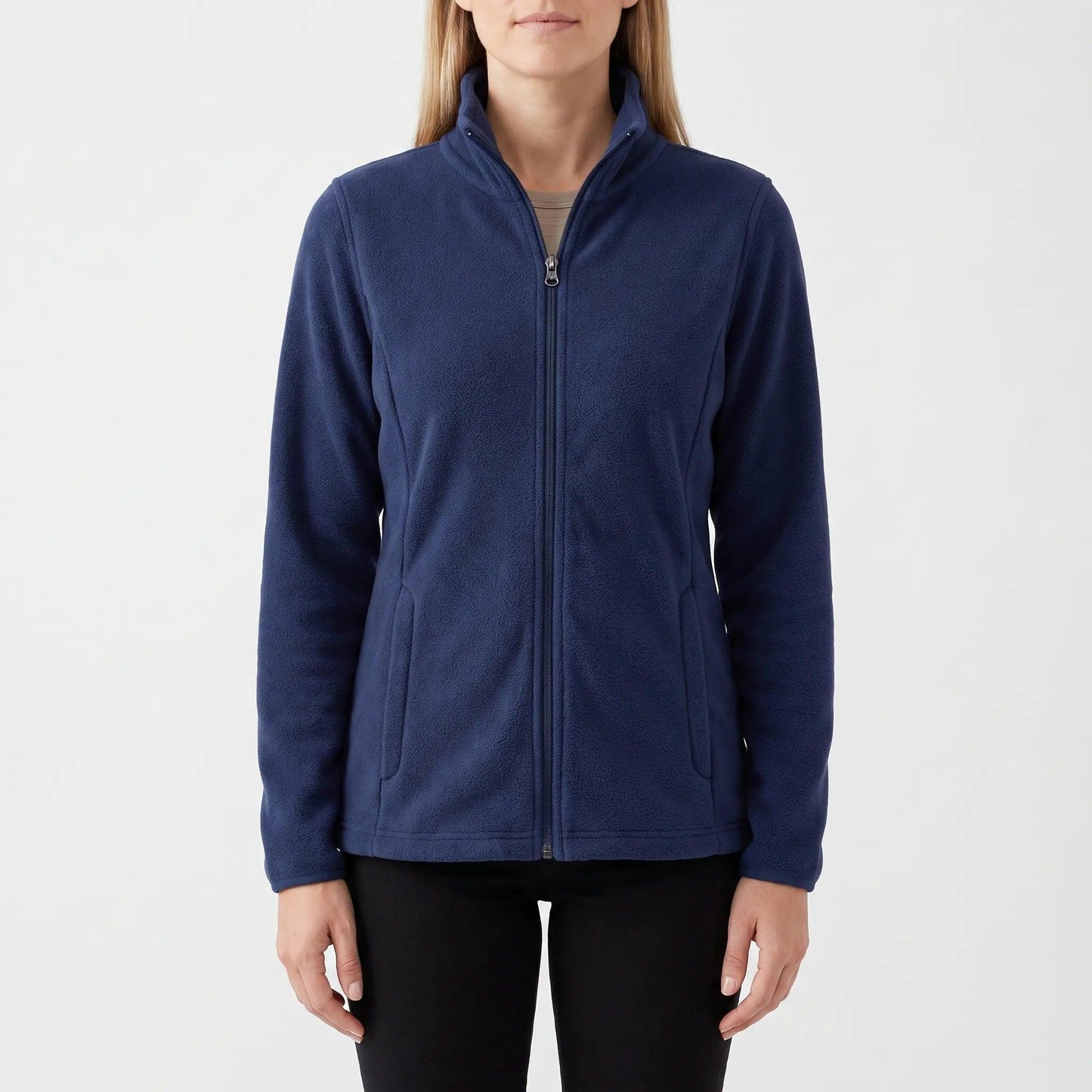 Fleece-Übergangsjacke für Damen in Marineblau mit Zip-Taschen