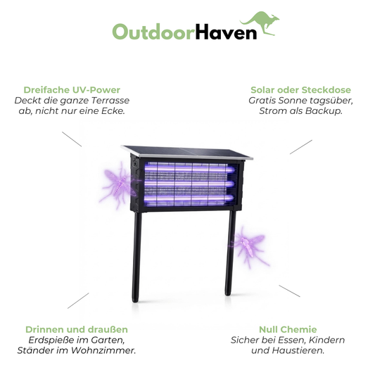 Solar Mückenlampe XXL - Drei UV-Röhren - Innen Außen Dualer Lademodus