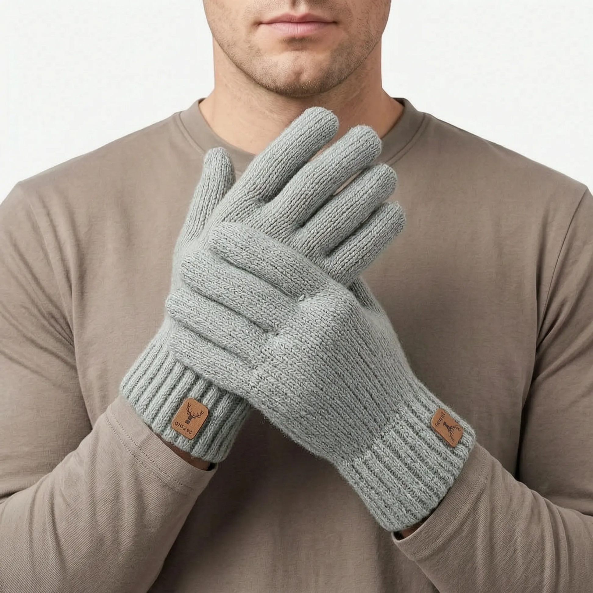Strickhandschuhe Herren mit Touchscreen-Fingerkuppen und Fleecefutter – Ansicht 5