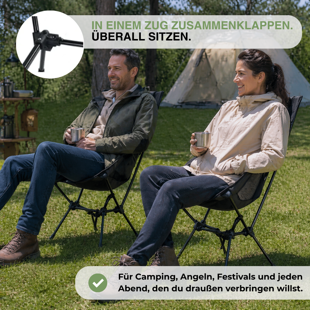 Klappbarer Campingstuhl – Hohe Rückenlehne mit Kopfstütze – Leichtgewicht