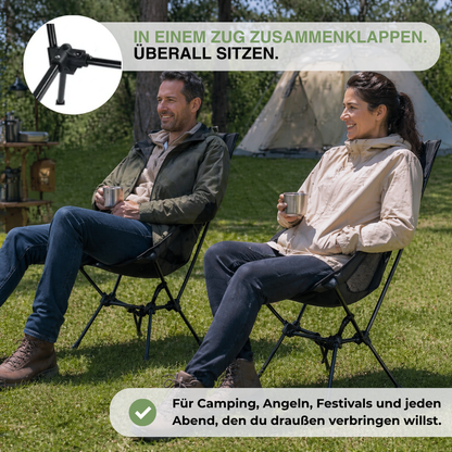 Klappbarer Campingstuhl – Hohe Rückenlehne mit Kopfstütze – Leichtgewicht