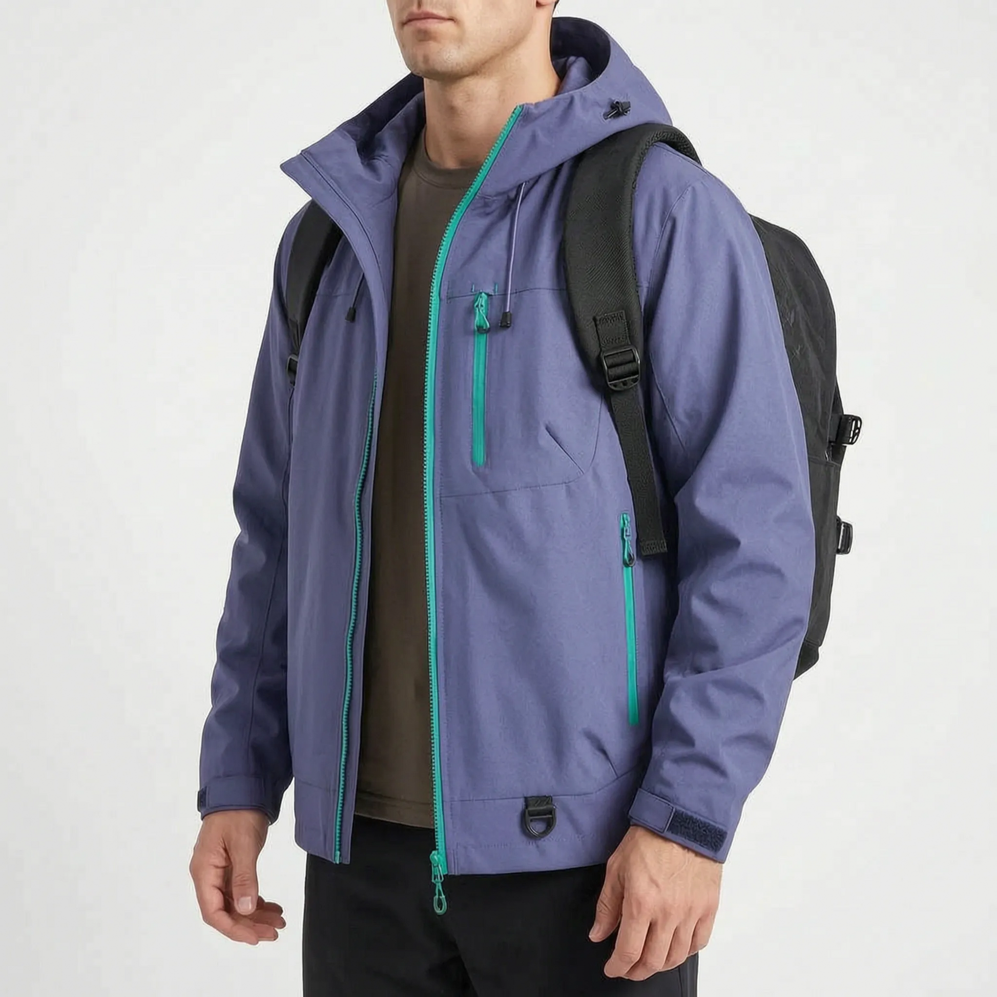 Wasserabweisende Outdoorjacke mit Kapuze und drei Reißverschlusstaschen – Ansicht 5