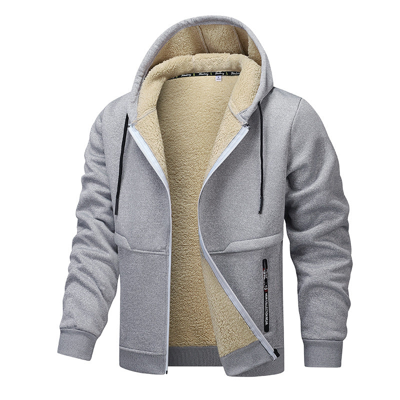 Kapuzenjacke Herren grau mit Sherpa-Futter und Zipper