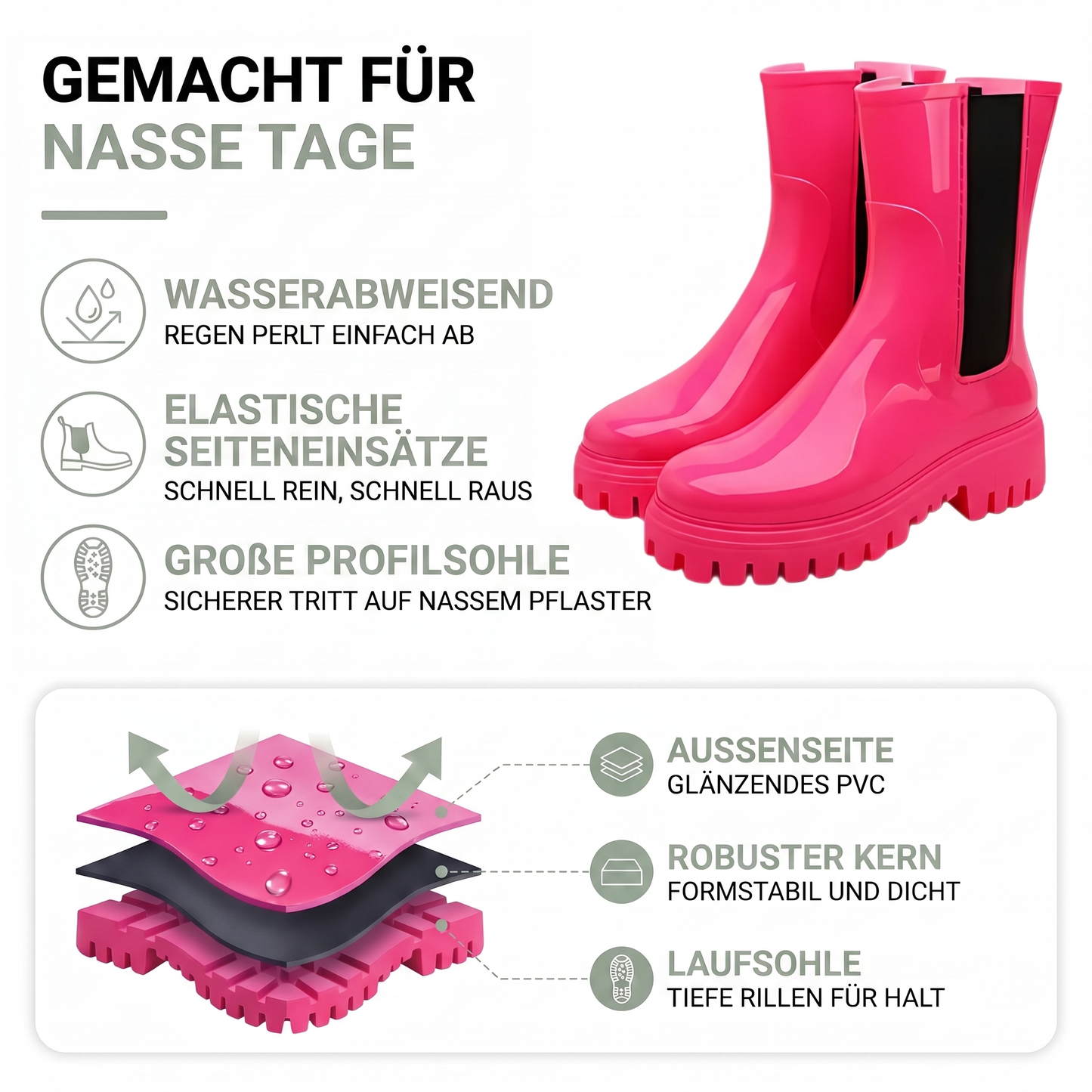 Regenstiefel Damen im Chelsea-Stil - wasserabweisend - Profilsohle