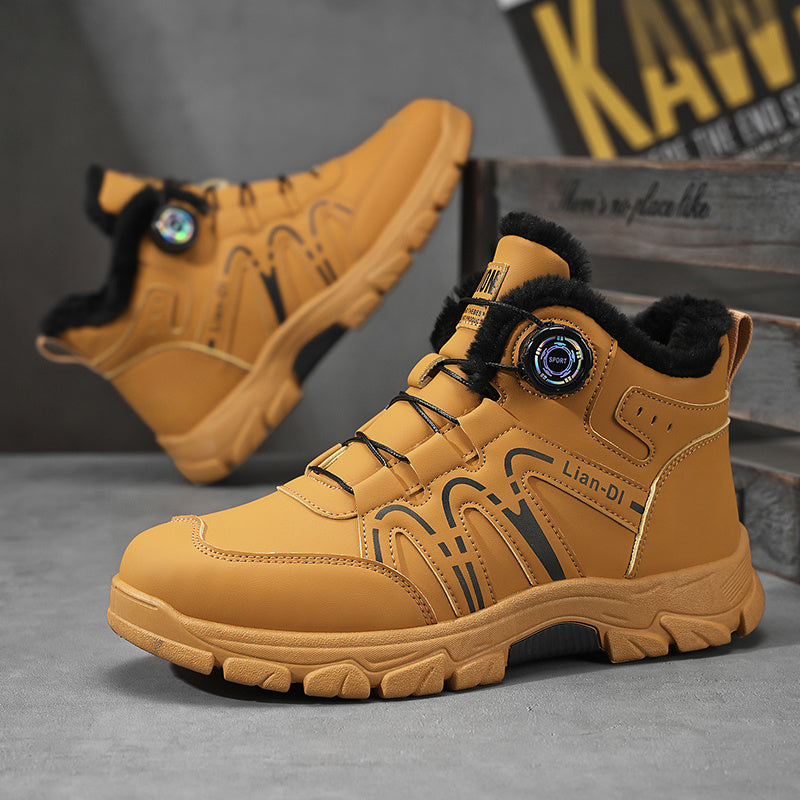 Gefütterte Sneaker-Boots in Khaki und Schwarz mit Plüschfutter und Drehverschluss