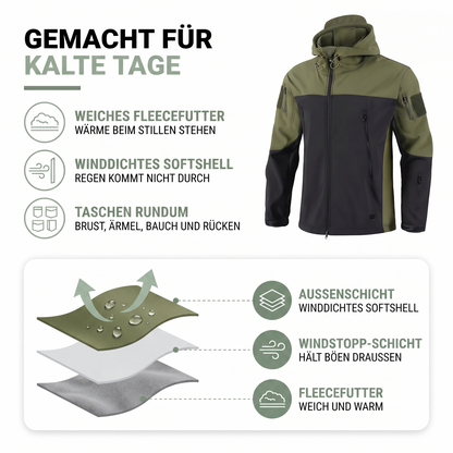 Softshelljacke Herren - Fleecefutter - Taktisches Design mit Kapuze