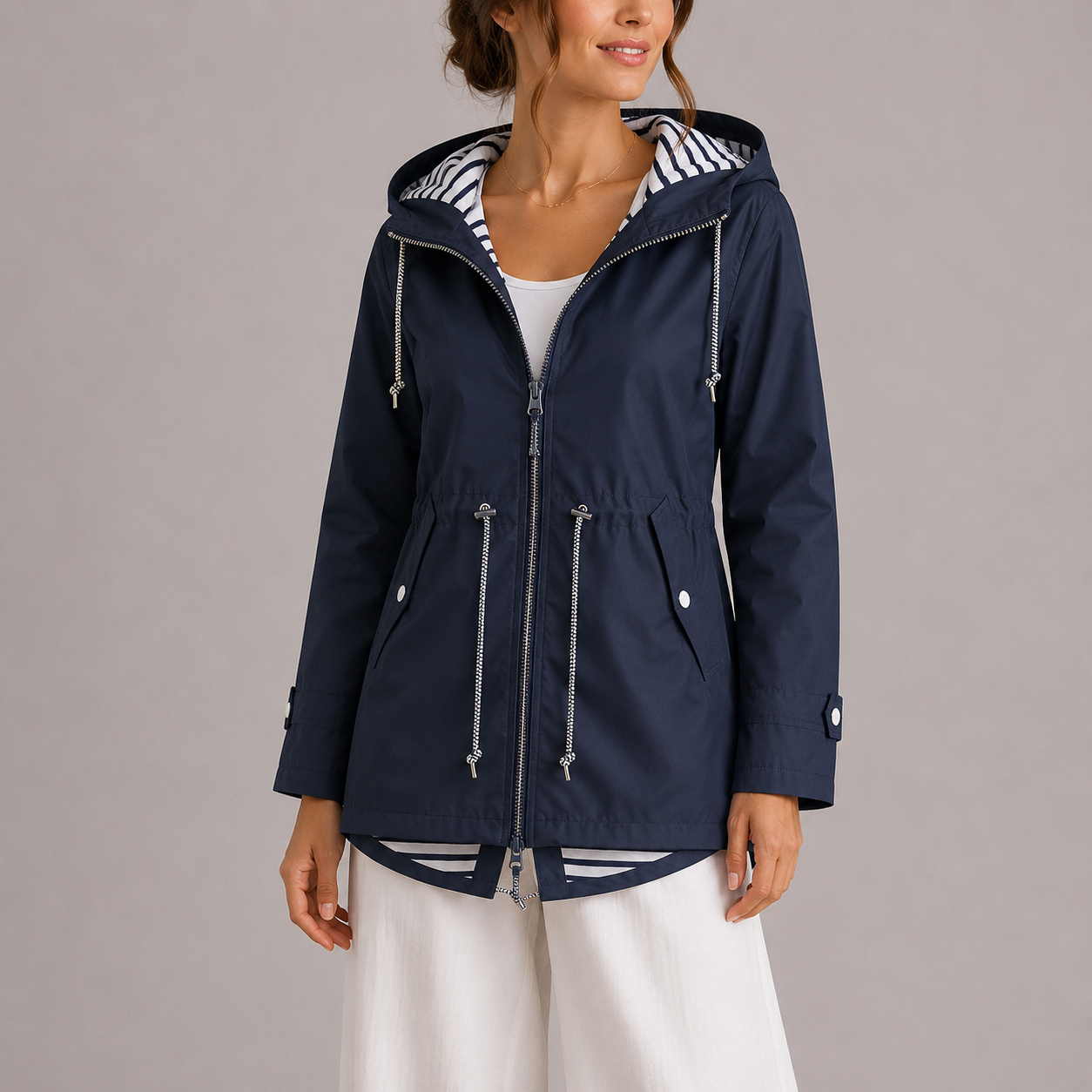 Regenjacke Damen mit Kapuze - Wasserabweisend - Gestreiftes Innenfutter