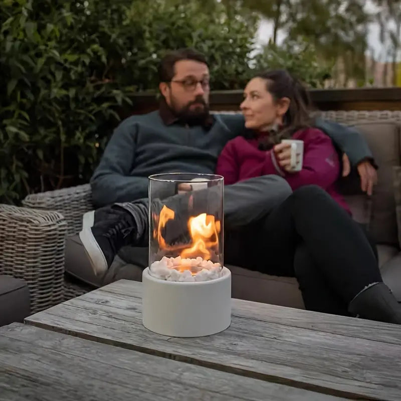 Bioethanol Tischkamin Rund - Glas-Tischfeuer für Innen & Außen