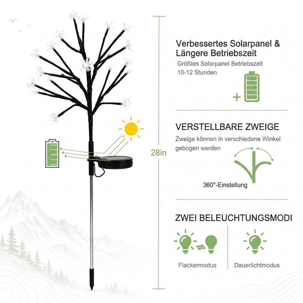 Kirschblüten Solar-Gartenleuchten – Wetterfest, Kabellos & Automatisch
