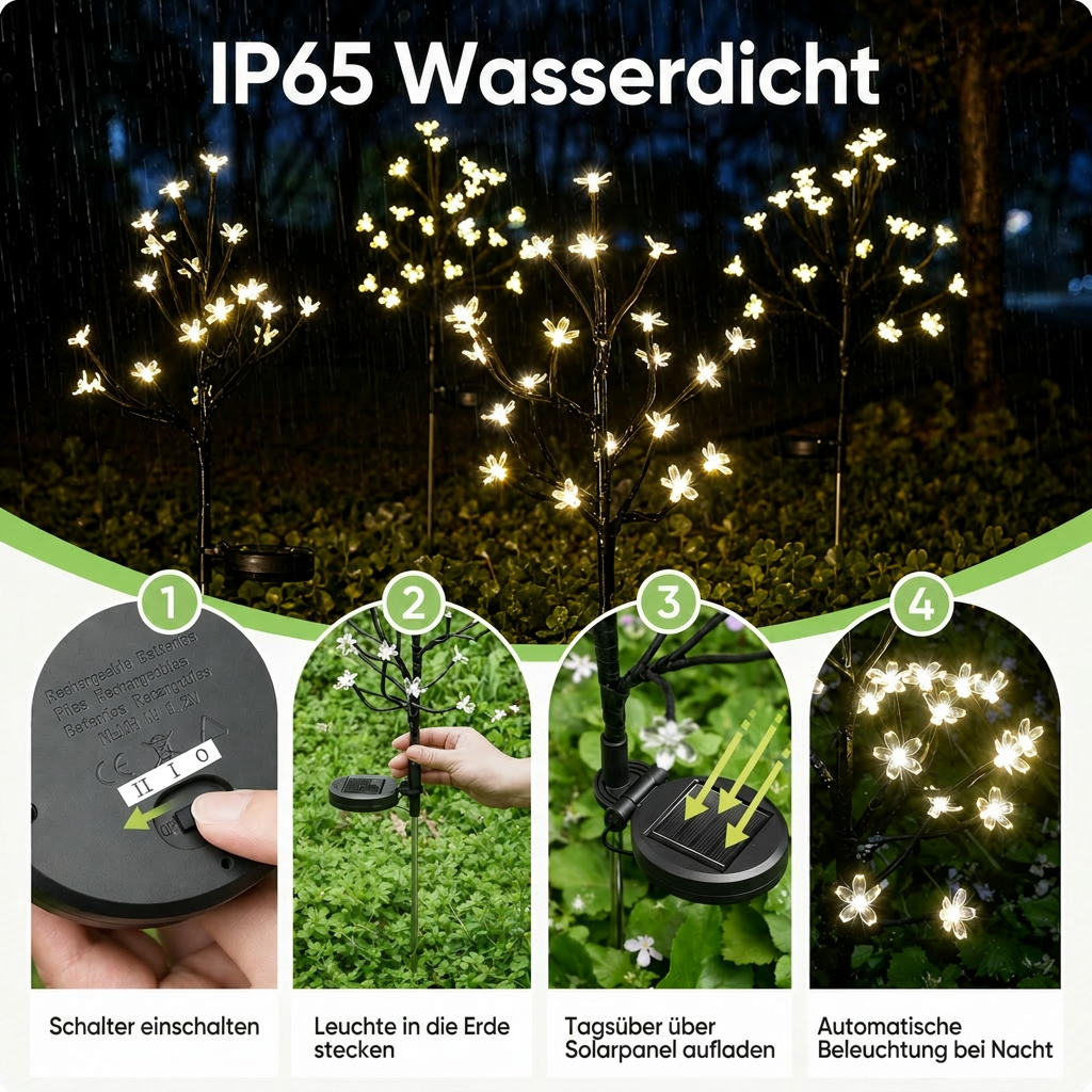 Kirschblüten Solar-Gartenleuchten – Wetterfest, Kabellos & Automatisch