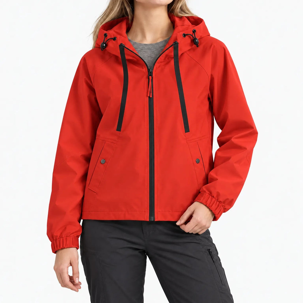 3-in-1 Jacke Damen in Rot mit Kapuze und durchgehendem Frontreißverschluss