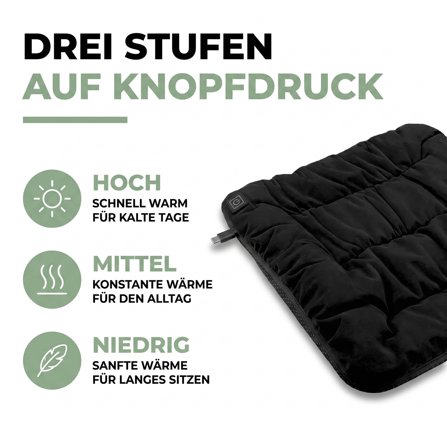 Beheiztes Sitzkissen USB 45 cm für Büro und Auto