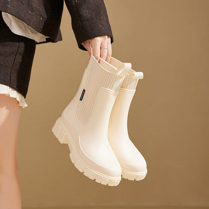 Gummistiefel Damen im Chelsea-Look - Strickeinsatz - Plateausohle