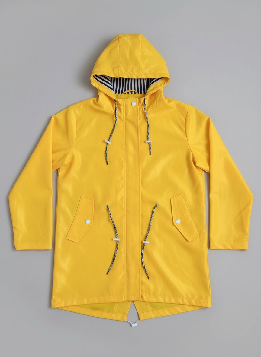 Regenjacke Damen - Mittellang mit Kapuze - Fischschwanz-Saum