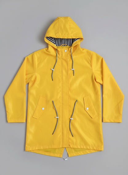 Regenjacke Damen - Mittellang mit Kapuze - Fischschwanz-Saum
