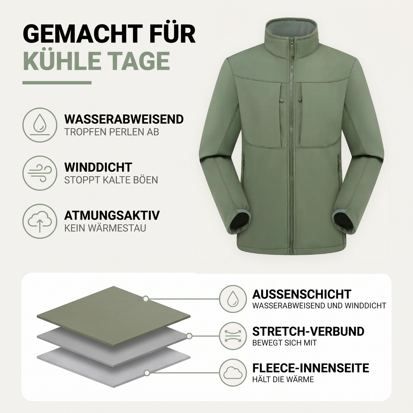 Softshelljacke Herren mit Fleecefutter wasserabweisend