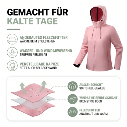 Softshelljacke Damen mit Kapuze - Wasserabweisend - Fleecefutter