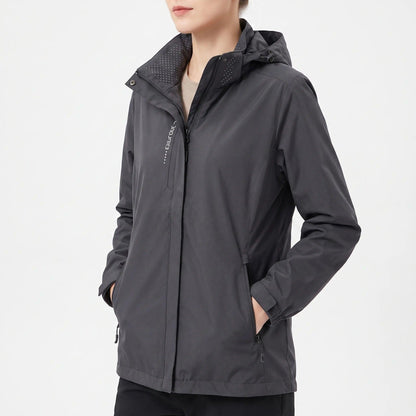 Leichte Windjacke für Damen in Grau mit abnehmbarer Kapuze