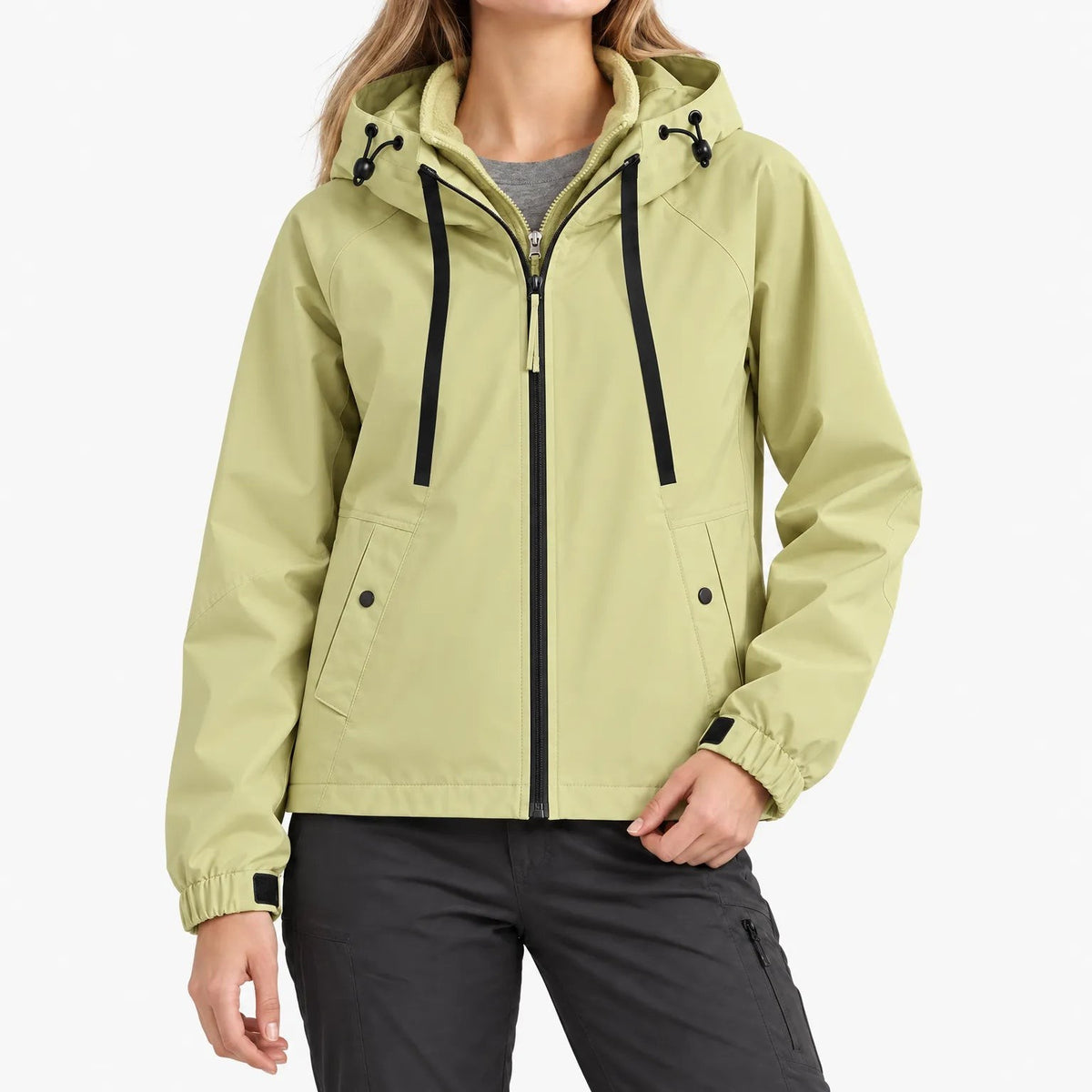 Wasserabweisende 3-in-1 Jacke Damen in Pistaziengrün mit hochgestellter Kapuze