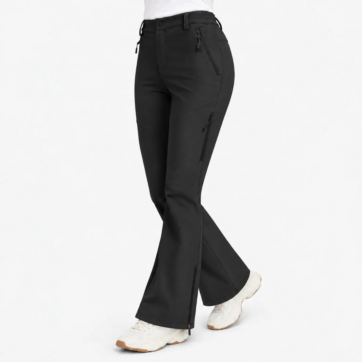 Skihose Damen Softshell Schwarz mit Reißverschlusstaschen