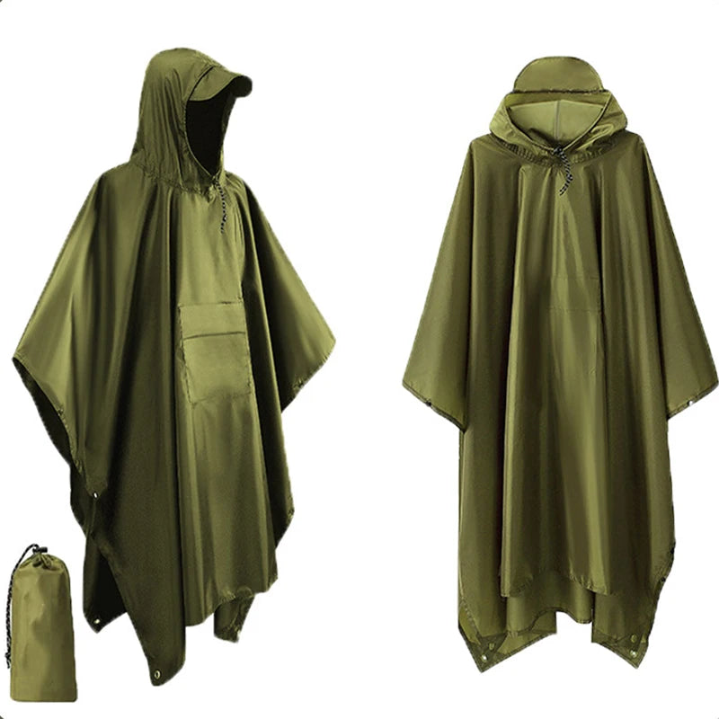 Regenponcho wasserdicht mit Kapuze - 3-in-1 Poncho, Tarp & Schlafsackschutz