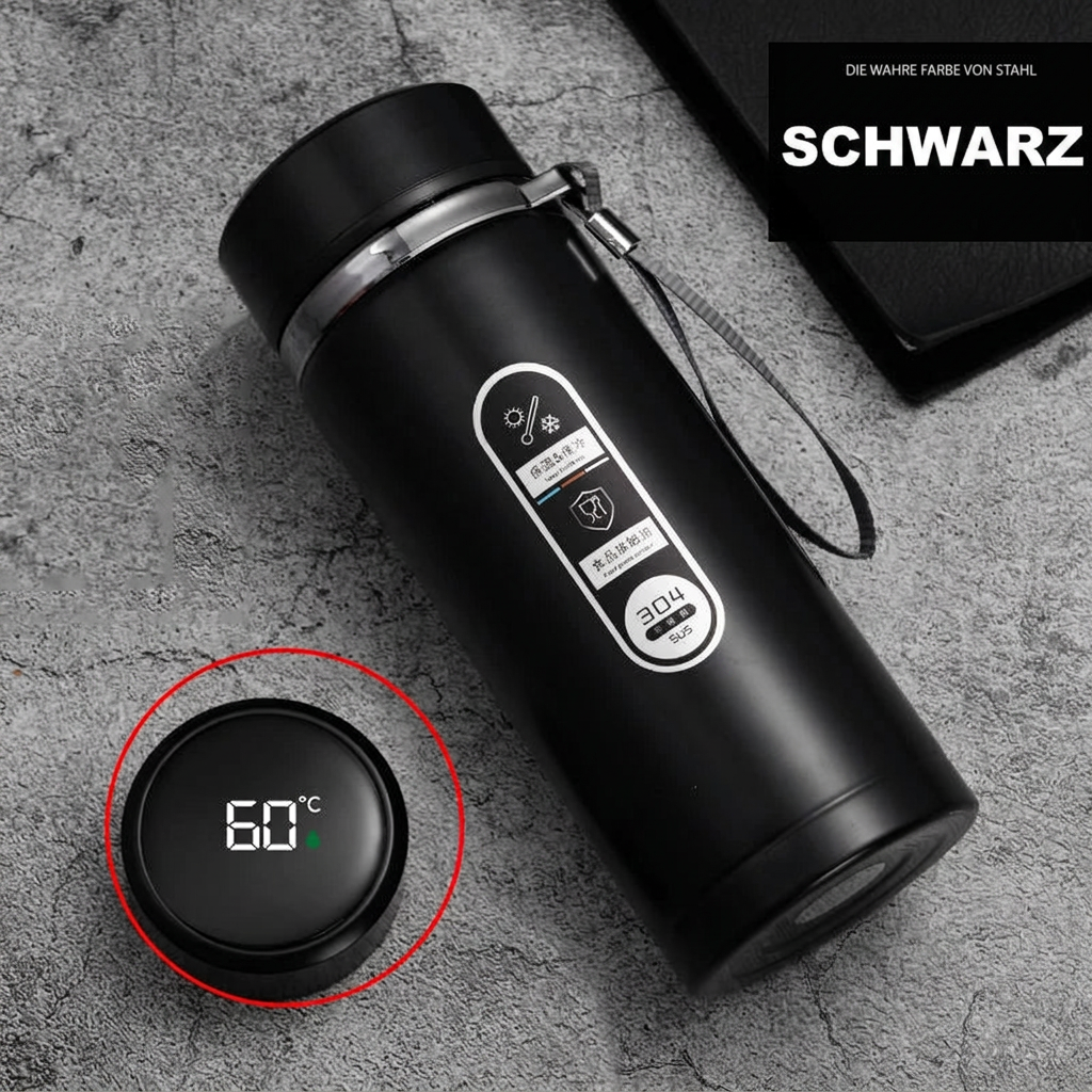 Thermosflasche mit LED-Temperaturanzeige - Edelstahl - 500 ml / 1 L