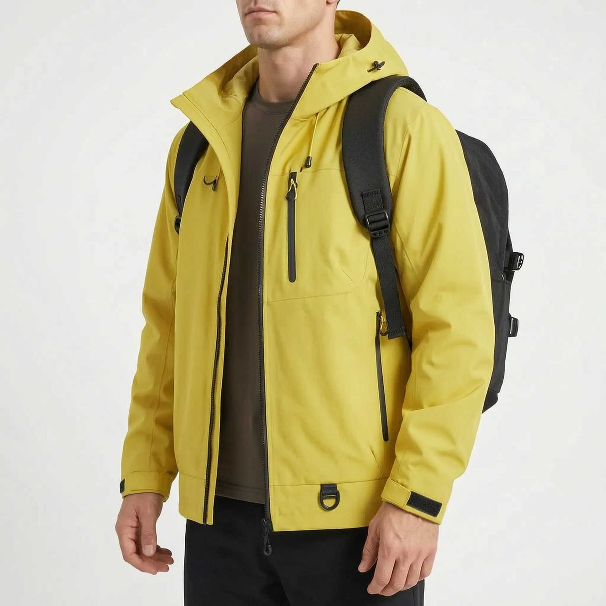 Wasserabweisende Outdoorjacke mit Kapuze und drei Reißverschlusstaschen – Ansicht 4