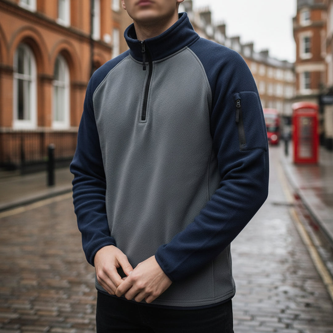 Fleecepullover Herren - Half-Zip - zweifarbig