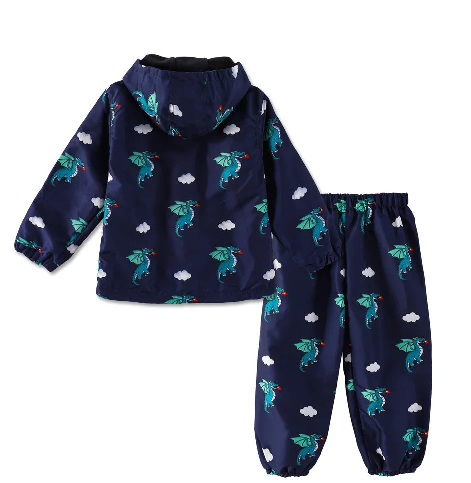 Zweiteiliges Kinder-Outdoorset aus Jacke und Hose mit Cartoon-Print – Ansicht 11