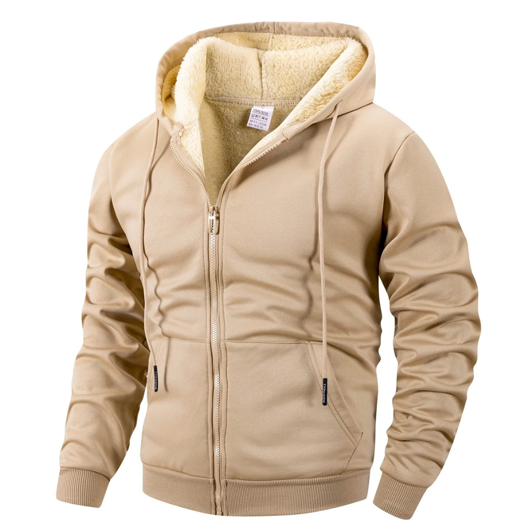 Fleecejacke Herren mit Kapuze sherpa-gefüttert schwarz