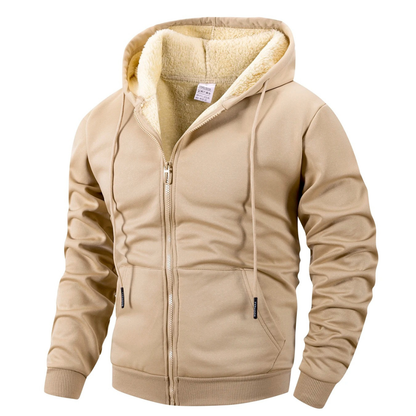 Fleecejacke Herren mit Kapuze sherpa-gefüttert schwarz