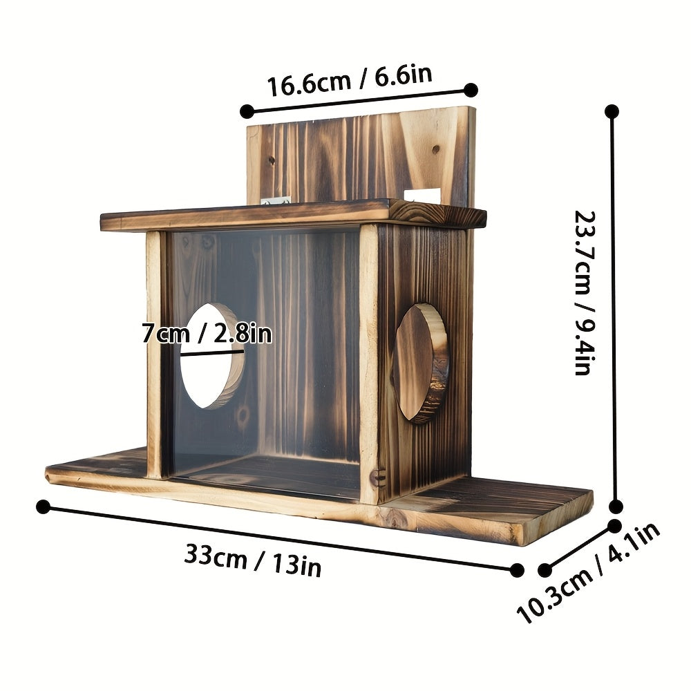 Eichhörnchen Futterhaus Holz - Mit Sichtfenster & zwei Öffnungen
