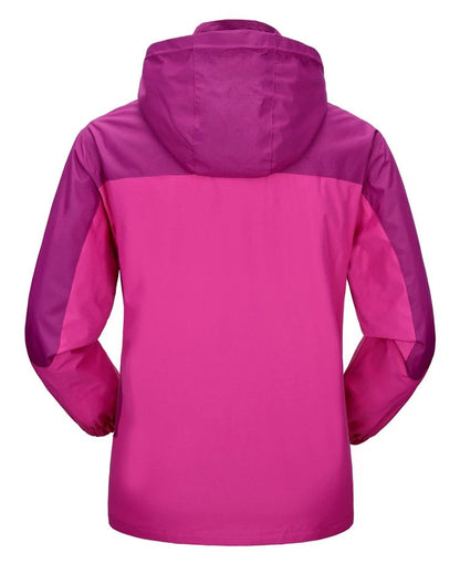 Rückansicht der Übergangsjacke Damen in Pink mit dunkler Schulterpartie