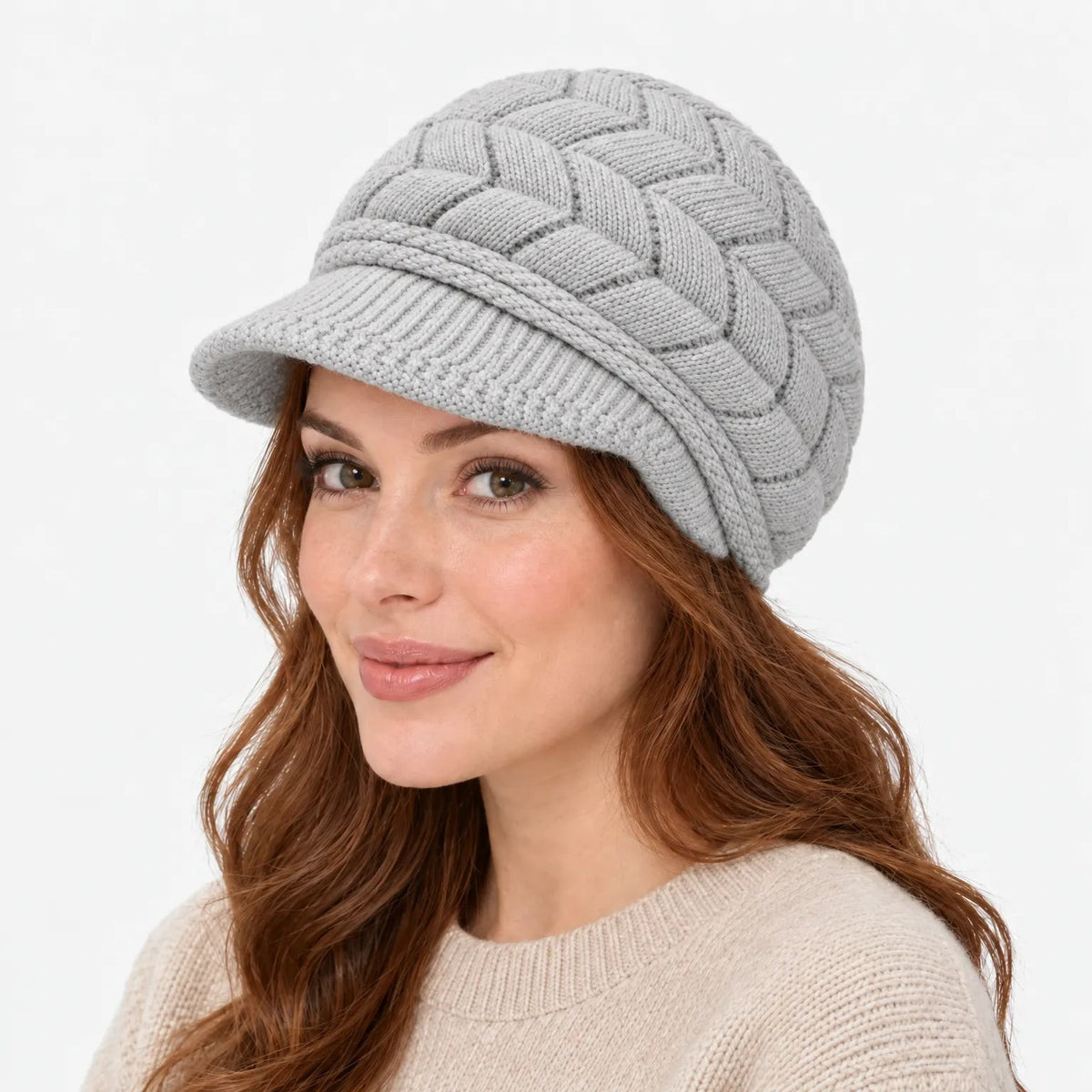 Strickmütze Damen mit Schirm in Grau